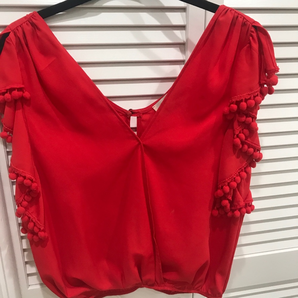 Vava by Joy Han Red Pom Pom Blouse